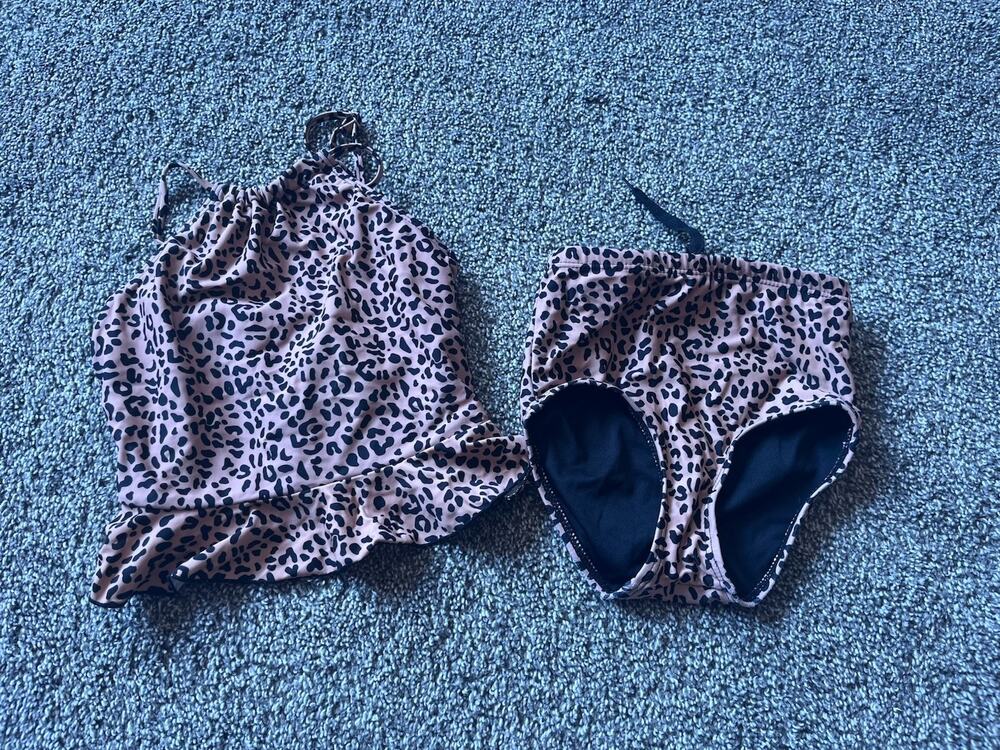 Janela Bay Swim Set Girls Tankini Leopard Animal Print Size 6-7 G6